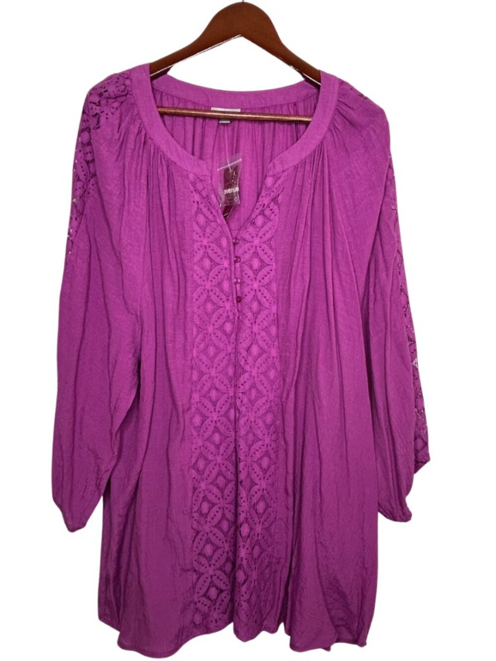 Avenue womens blouse shirt 26/28 plus pink lace detail NEW